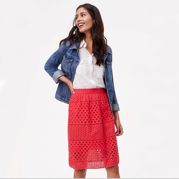 LOFT Dresses & Skirts - 🆕 LOFT Colorful Peony Striped Eyelet Skirt 10
